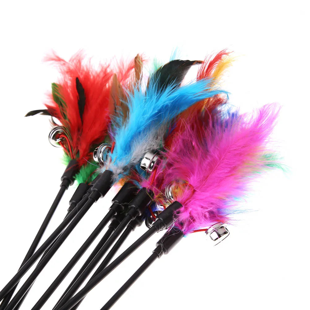 Interactive Funny Cat Stick Colorful Feather Game Wand Exquisite Zpaxo