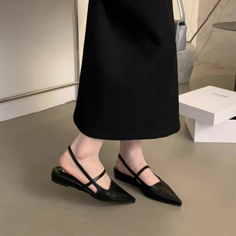 Women Sandals Shoes Pointed Toe 2025 Spring Fashion Shallow Footwear Zpaxo black 36