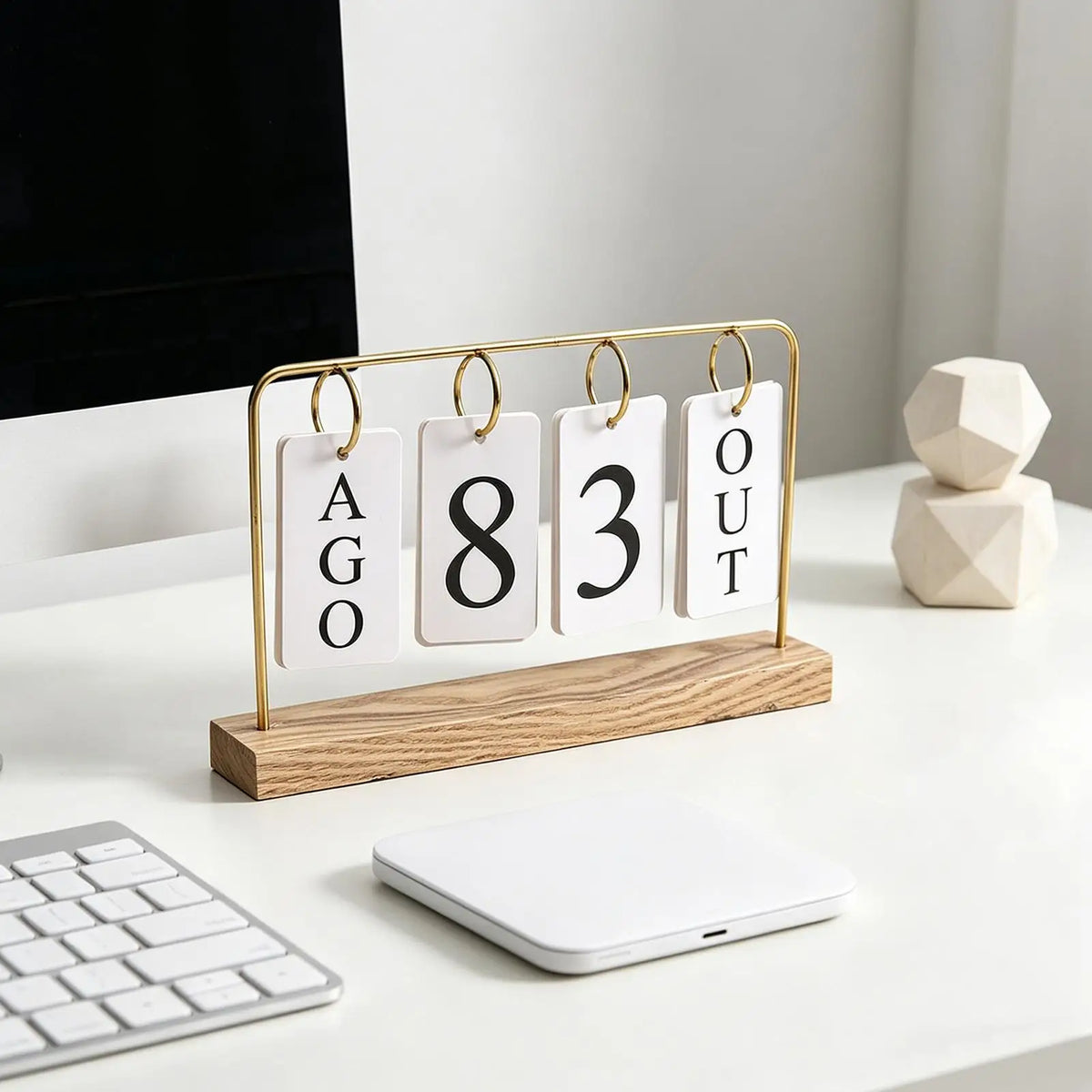 Wooden Perpetual Calendar Modern Metal Standing Base Daily Desk Home Zpaxo