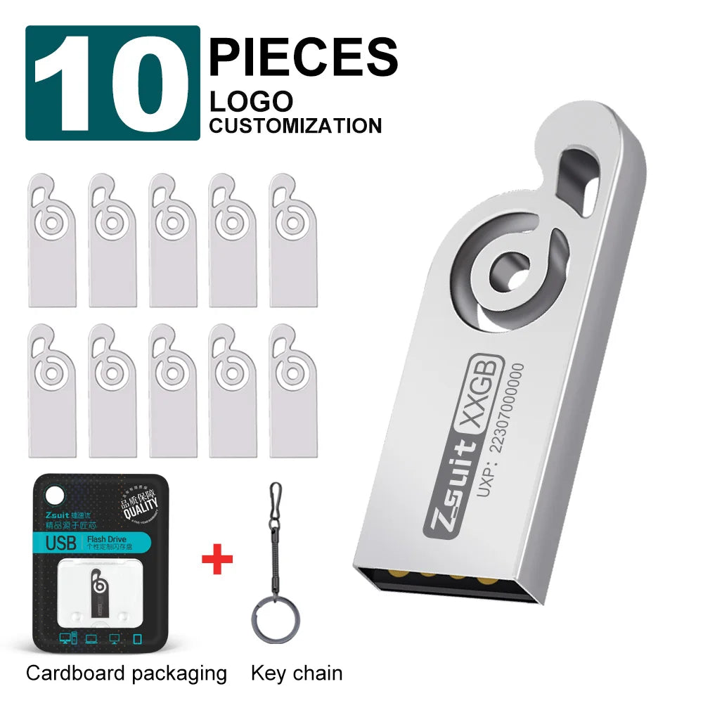 Zsuit 10Pcs 128GB USB Flash Drive Music USB Pendrives 64G 32G Memory Stick Pen Drives USB 4GB 8GB Metal U disk custom Gift Zpaxo usb2.0-64GB Silver