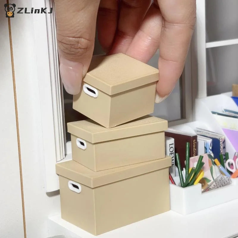 ▶1Pcs Home Decoration Dollhouse Mini Color Storage Box With Lid Model Dolls House Micro Scene Ornaments Decor Props Zpaxo