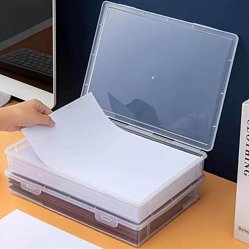 A4 Clear Plastic Storage Box Hinged Lid Desktop Organizer Office Zpaxo
