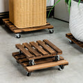 Solid Wood Planter Tray Potted Stand Rack Bonsai Round Wheel Zpaxo 30 x 30