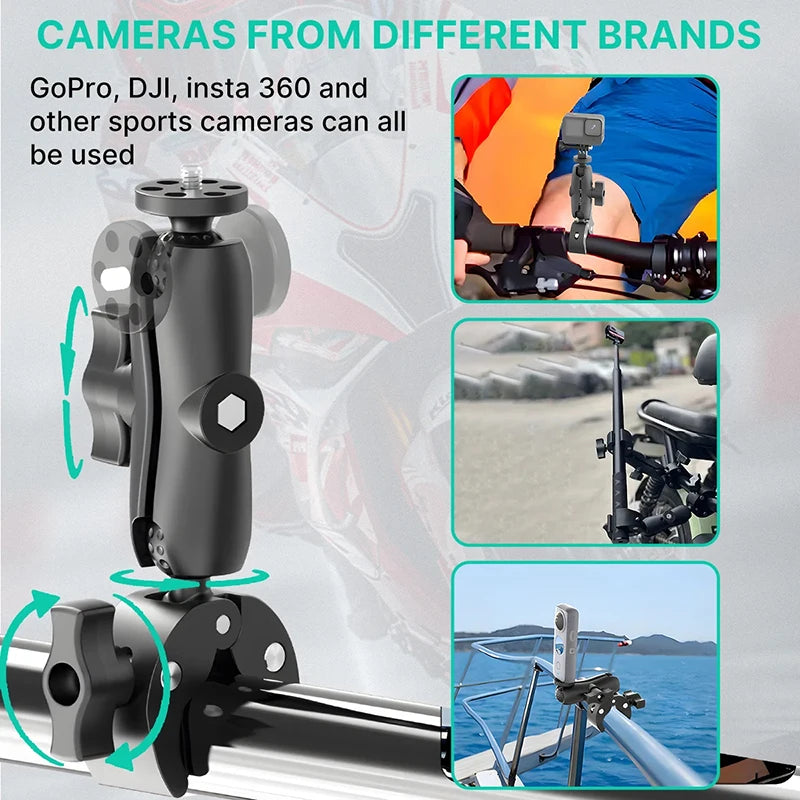 Double Clamp Camera Mount Arm Clip Crab Support Motorcycle Handlebar Zpaxo