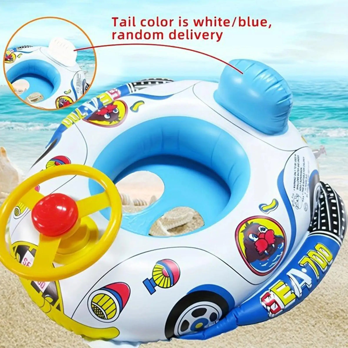 Inflatable Baby Kids Pool Float Steering Wheel Backrest Floating Zpaxo