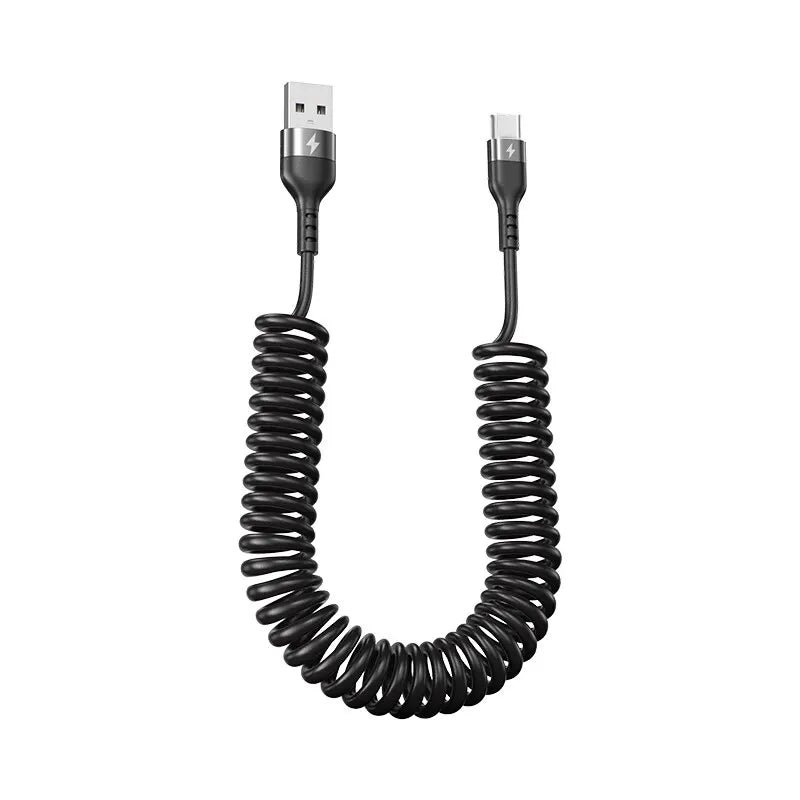 USB C 66W Car 5A Fast Charger Cable Spring Telescopic Phone Charging Zpaxo Black