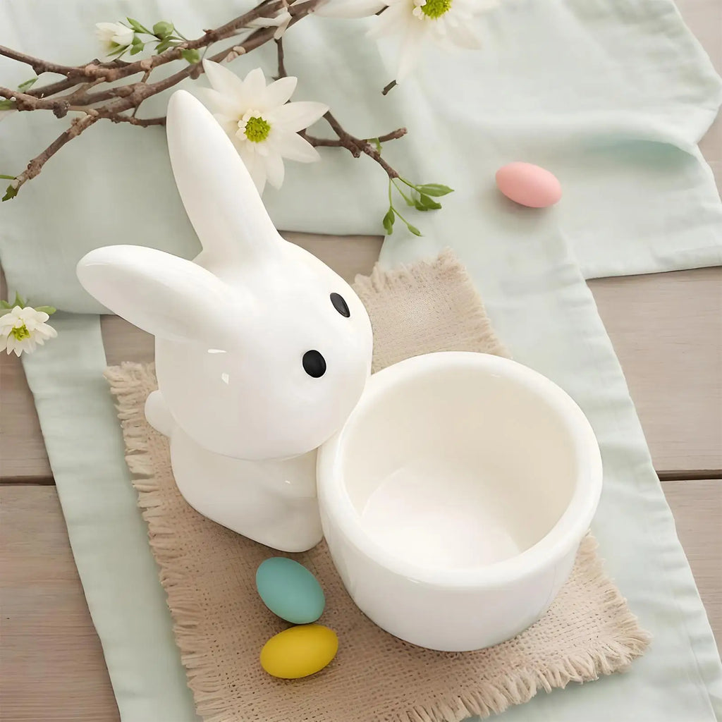 Bunny Candleholder White Cute Easter Egg Stand Decor Banquet Zpaxo