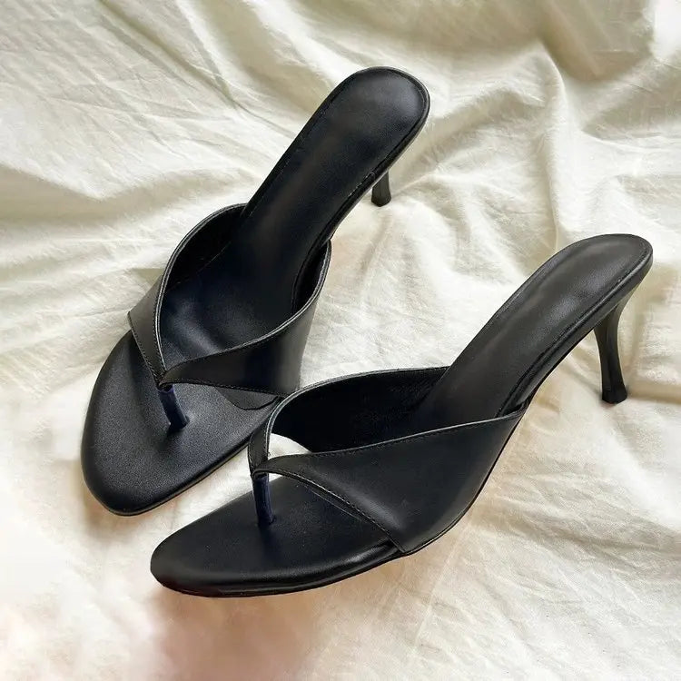 Fashion Round Toe Women's Thin Heel Sandals Flip Flops Slippers Zpaxo black 36