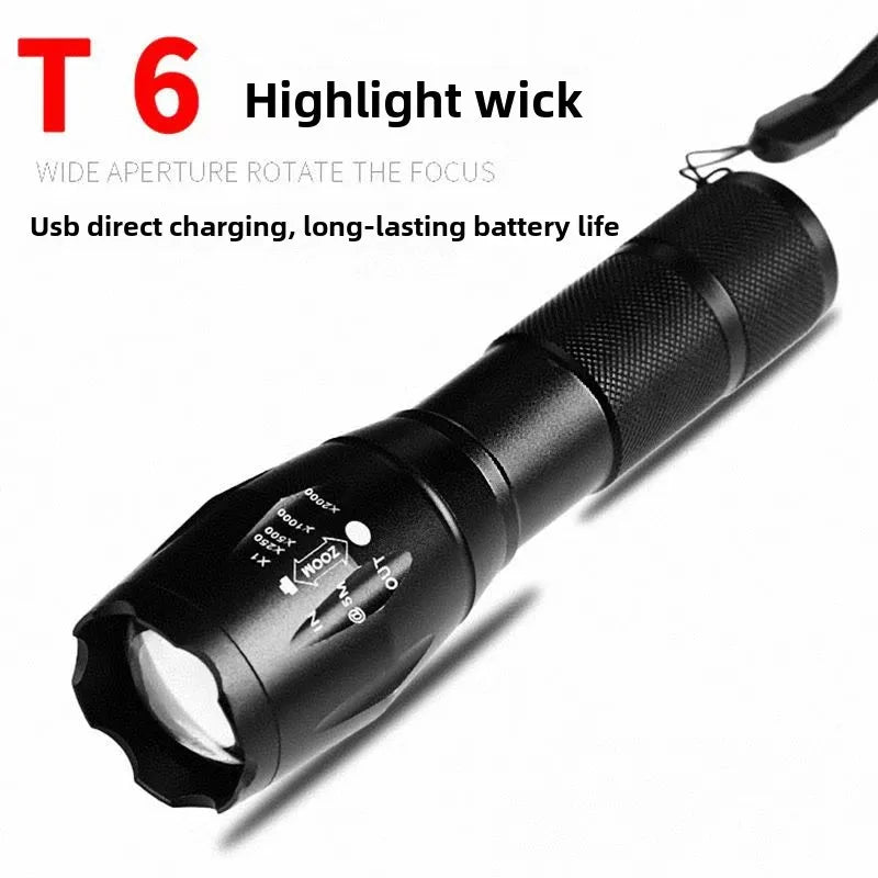 Explosive T6 Strong Light Long Distance Flashlight LED Telescopic Zpaxo