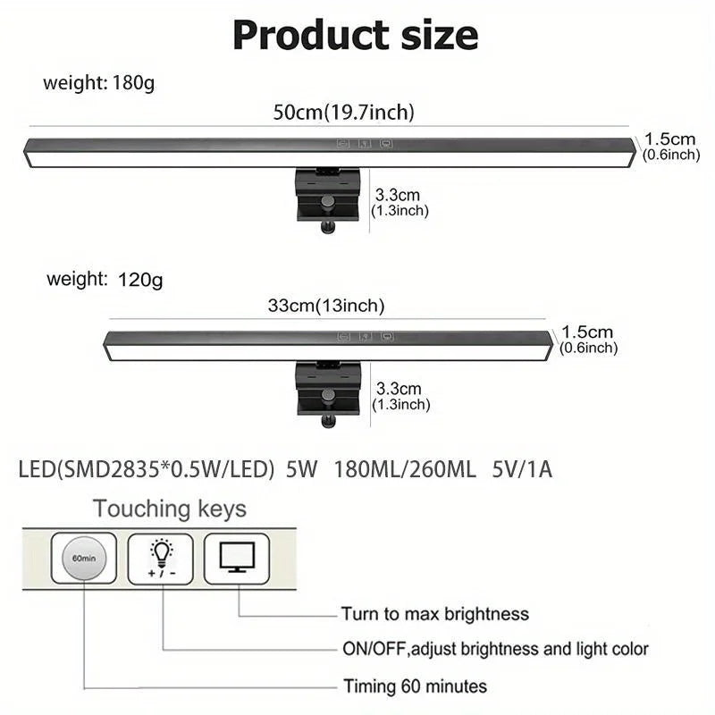 LED Laptop Computer Screen Light USB-C Power Supply Touch Control Zpaxo