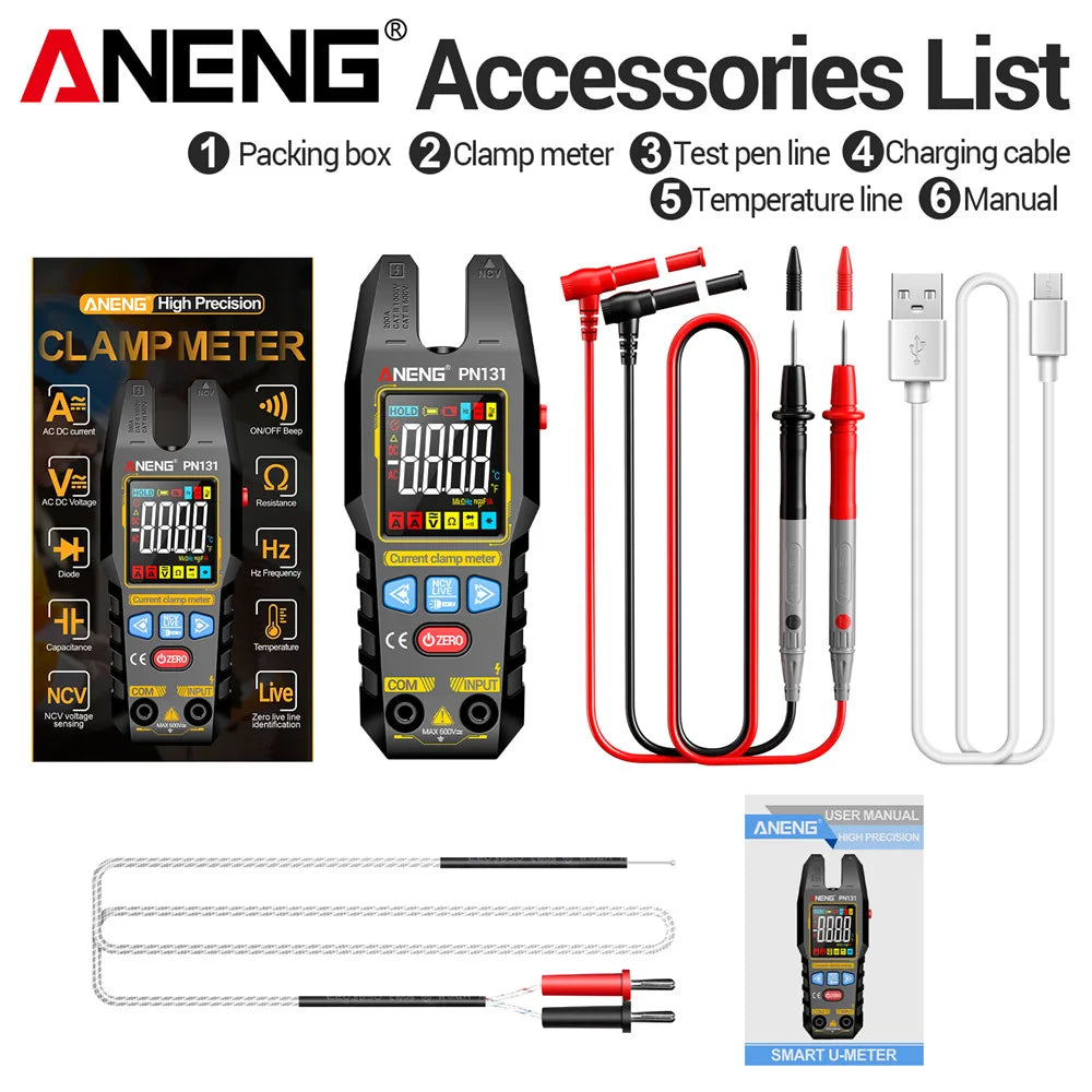 Multifunctional Clamp Meters ANENG PN131 200A AC DC Current 600V Zpaxo PN131