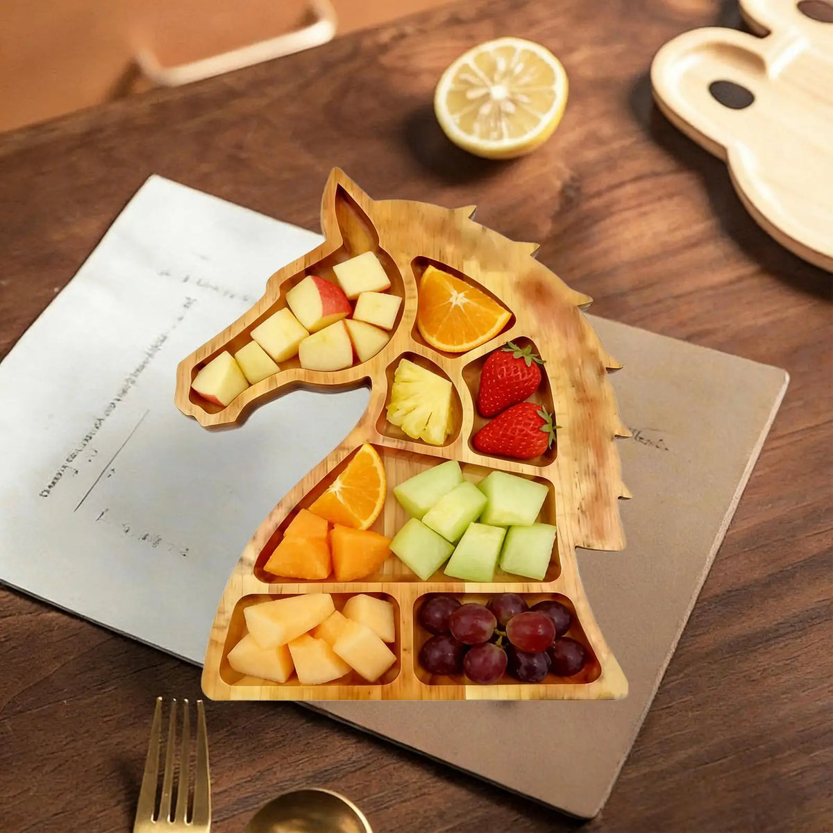Wooden Serving Tray Horse Head Design Snack Dish Compartments Trays Zpaxo