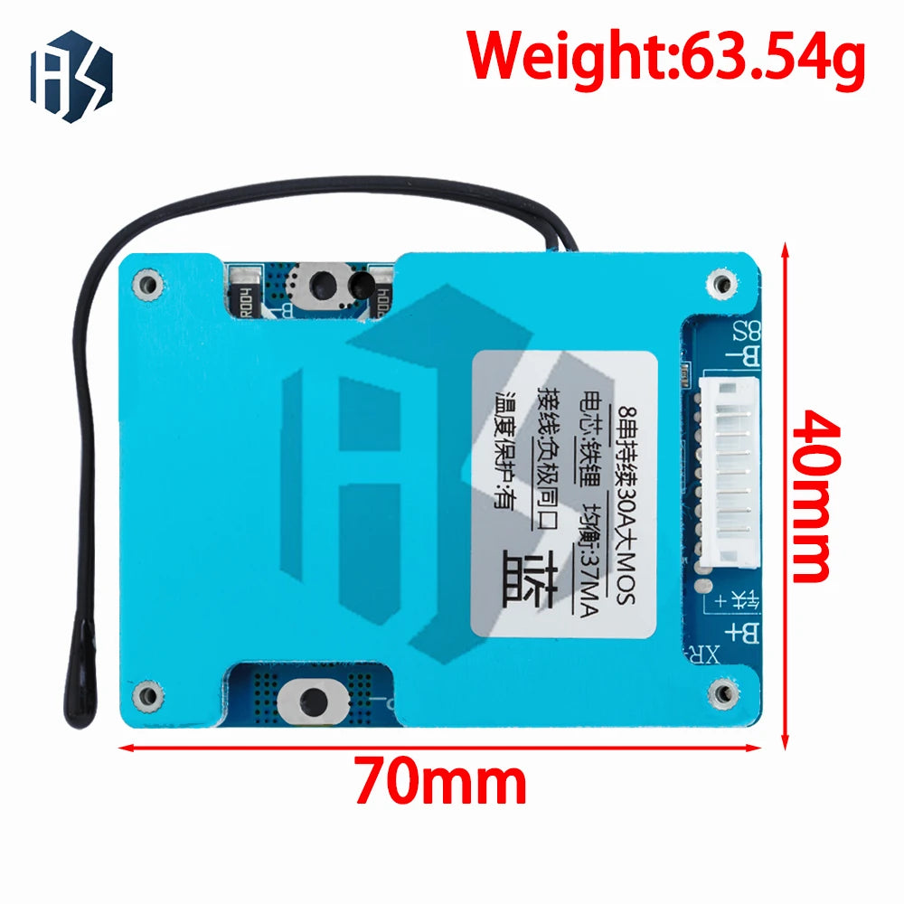 8S 24V 30A LiFePO4 Battery Protection BMS Module with Active Balancing, 600W Continuous Output, Solar Charging Protection PCB Bo Zpaxo