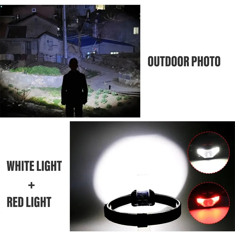 1- Rechargeable LED Headlamp Sensor Headlight COB Beads 8 Lighting Zpaxo