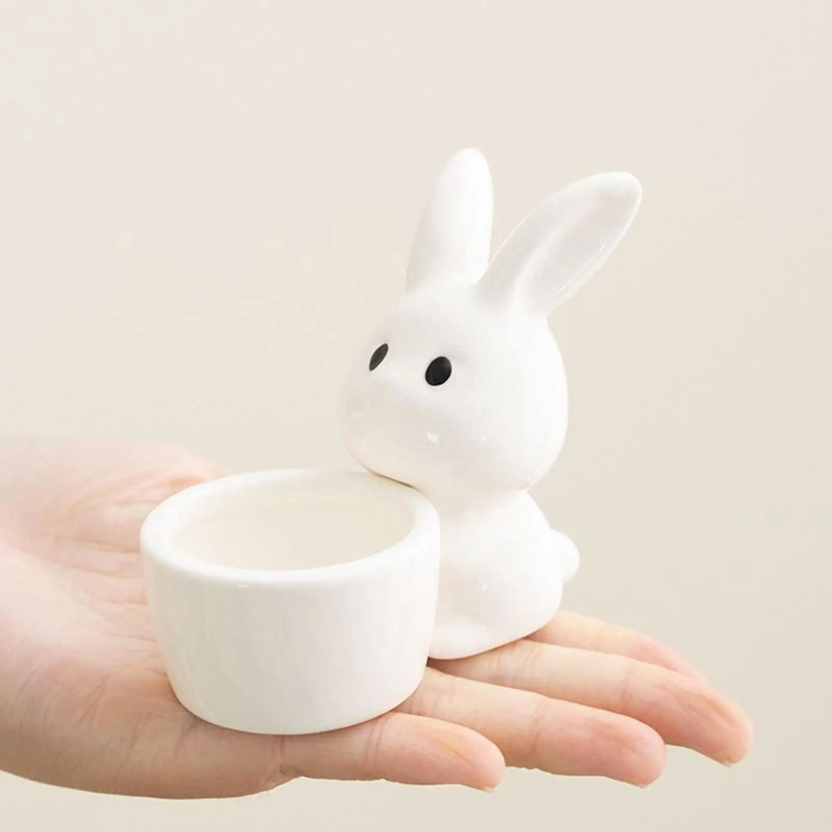 Bunny Candleholder White Cute Easter Egg Stand Decor Banquet Zpaxo