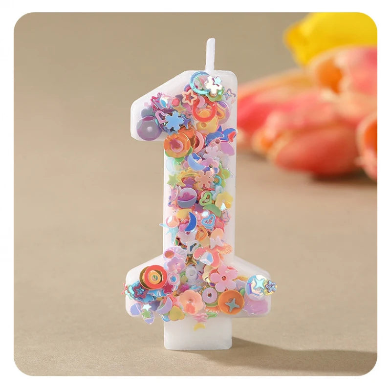 Sequined Flower Number Birthday Candles 0-9 Party Cake Decorations Zpaxo
