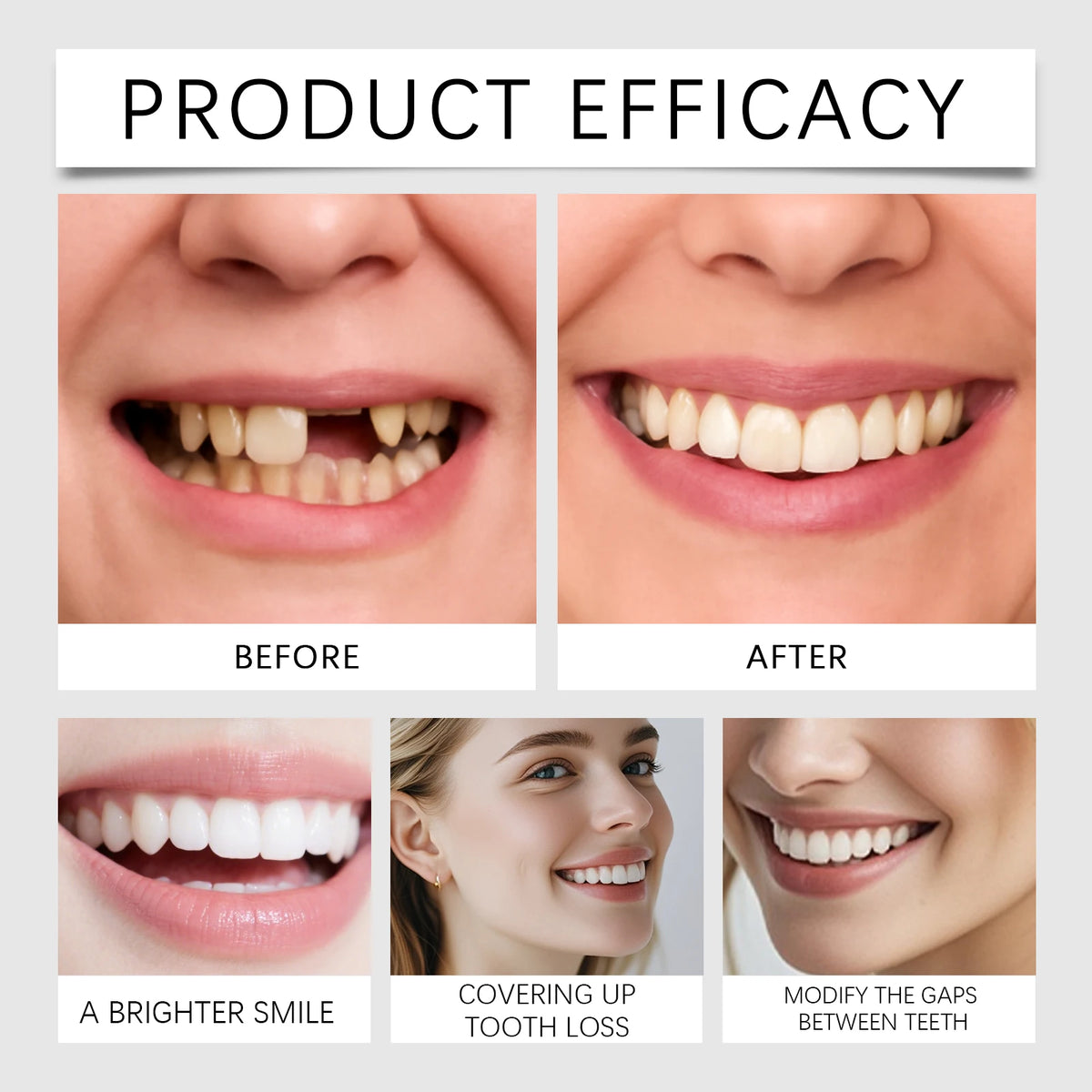 Adjustable Snap Teeth Smile Veneers Natural White Comfortable Fit Cosmetic Dentures False Teeth Beauty Care Oral Hygiene Resin Zpaxo