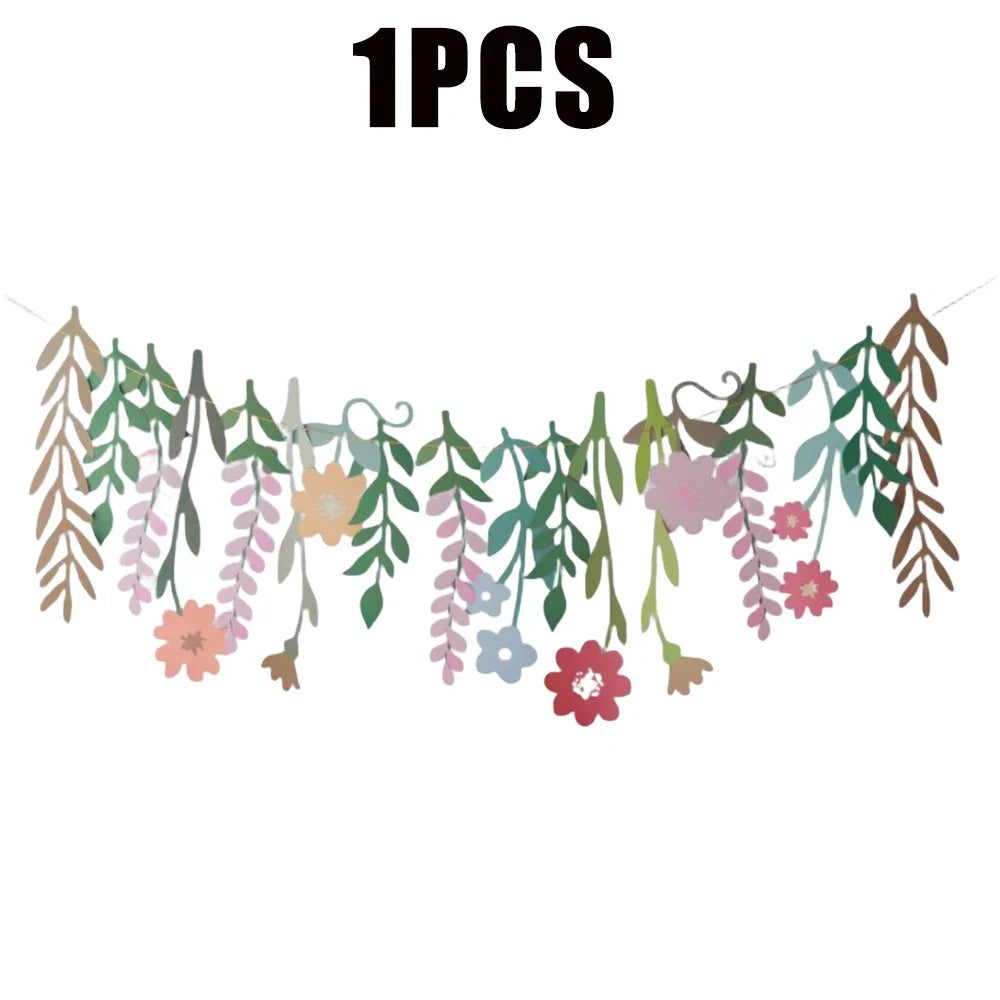 Spring Floral Birthday Banner Hanging Flower Garland Party Supplies Zpaxo 1PCS