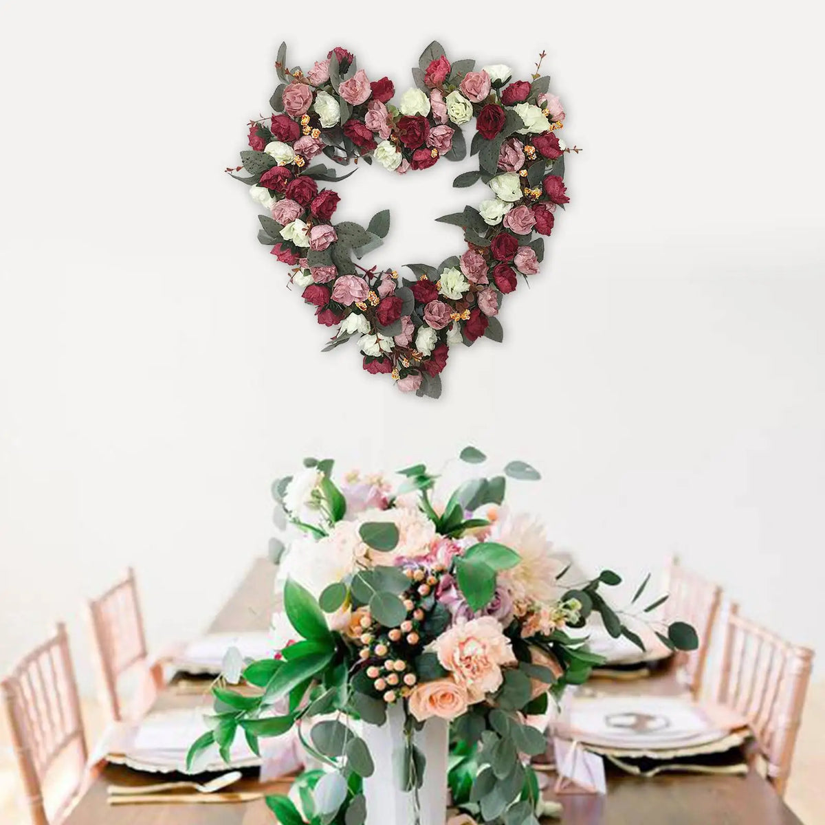 Heart-shaped Rose Wreath Artificial Wall Hanging Knocker Welcome Zpaxo Red