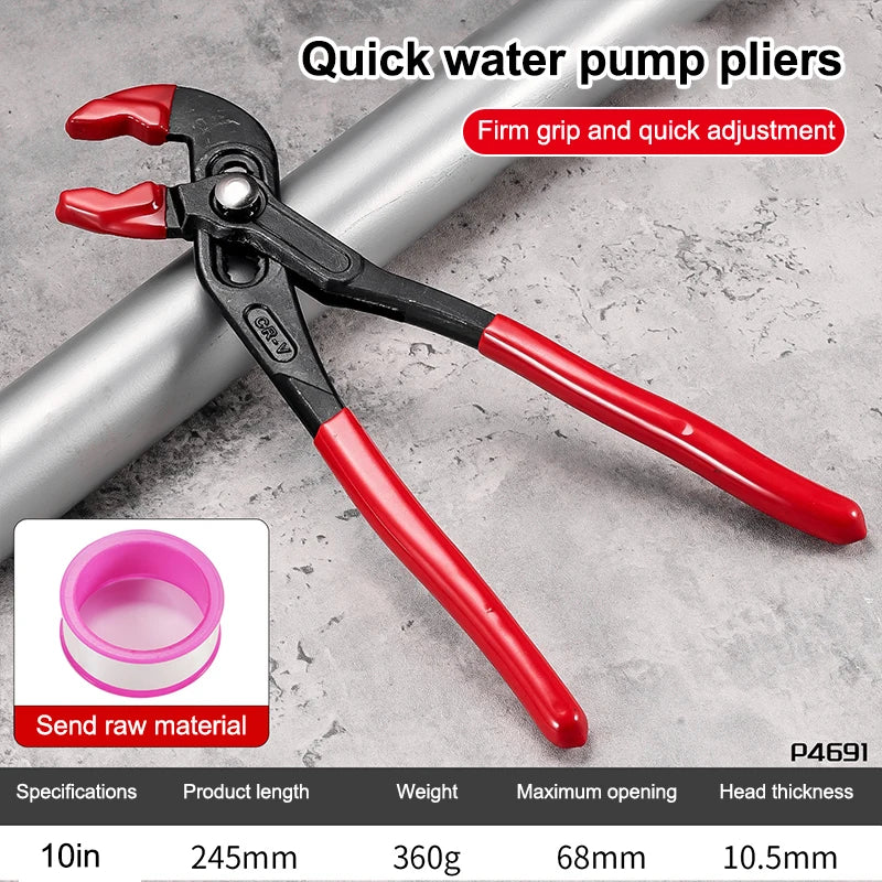 1Pcs Large Opening Water Pump Pliers 7/10/12inch Quick Adjustable Multifunctional Pump Pliers Quick-Release Plumbing Pipe Wrench Zpaxo 10 inches