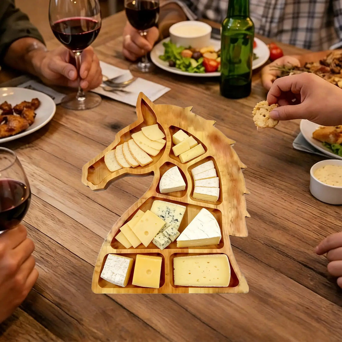 Wooden Serving Tray Horse Head Design Snack Dish Compartments Trays Zpaxo