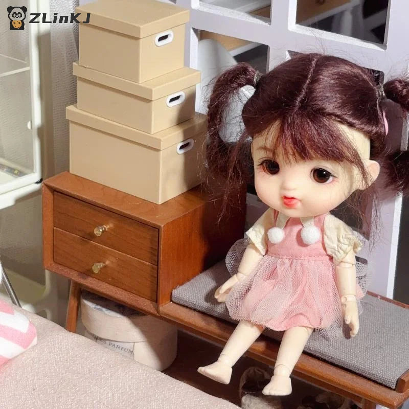 ▶1Pcs Home Decoration Dollhouse Mini Color Storage Box With Lid Model Dolls House Micro Scene Ornaments Decor Props Zpaxo