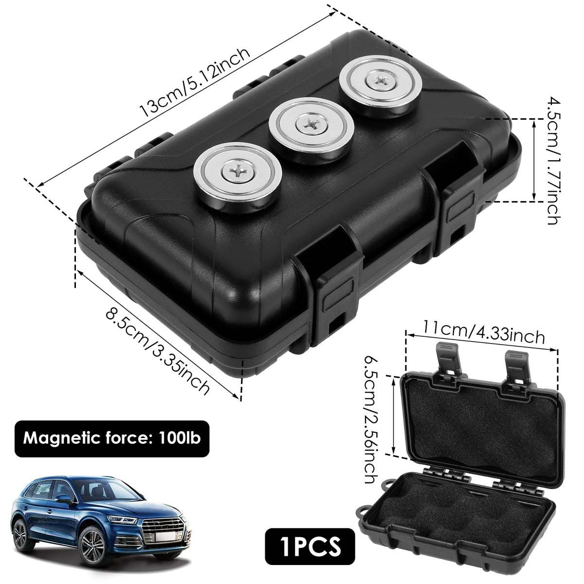 1/2Pcs Magnetic Key Holder Under Car Hide Key Box Waterproof Key Hider Rustproof Multifunctional Box for Spare Key GPS Locator Zpaxo 1PC-3 magnets