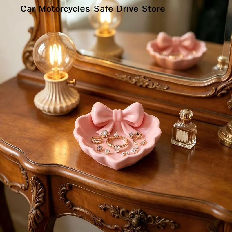 CMHeart-Shaped 3D Printed Jewelry Tray Pink Bow Elegant Decor Table Zpaxo