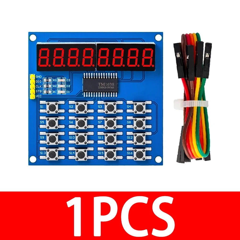 TM1638 Digital LED Display 8-Bit Tube Board 3-Wire 16 Keys 8 Bits Zpaxo 1PCS