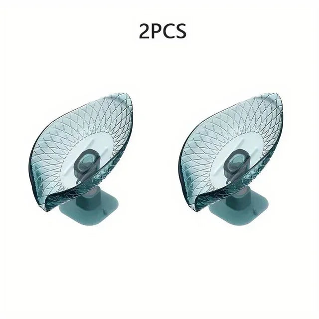 Leaf Design Drain Soap Box Suction Cup Decorative Plastic Self Zpaxo 2PCS Blue