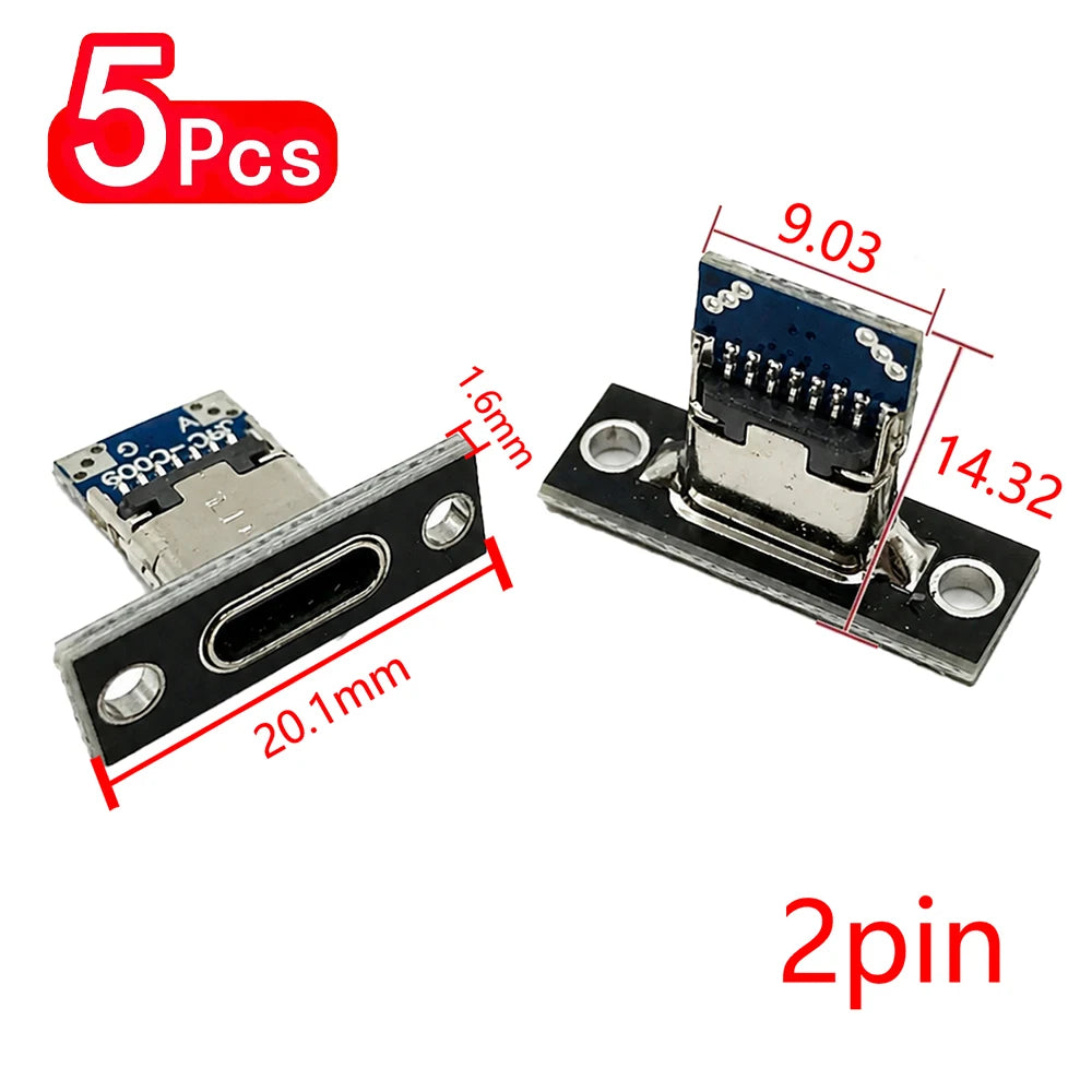 5 10 2Pin 4Pin Type-c Female Connector Jack Data Charging Port Small Zpaxo 2pin-5pcs