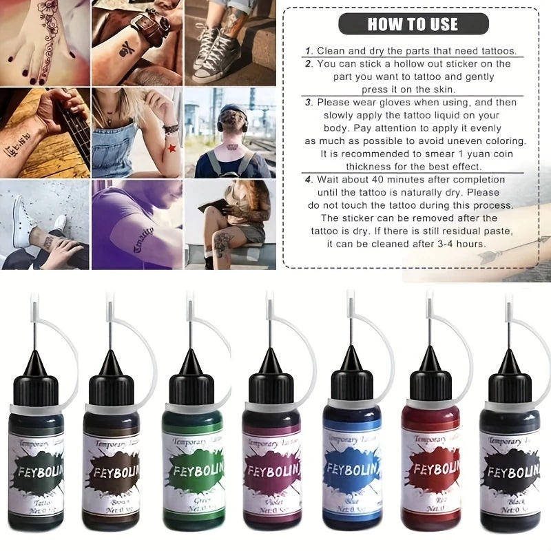 Colorful Tattoo Juice Paste,Easy-to-Use Henna Tattoo For Body Paint DIY Tattoos Temp, DIY Fake Tattoo Semi Permanent For Women Zpaxo