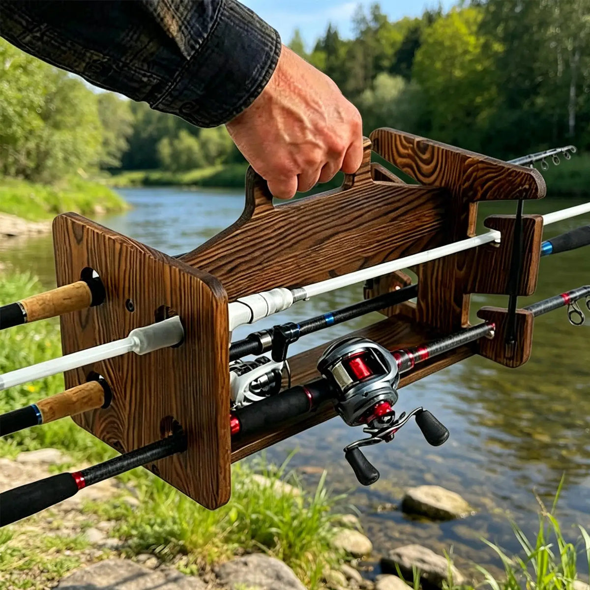Fishing Rod Rack Wooden Portable Adjustable Wall-mounted Organizer Zpaxo