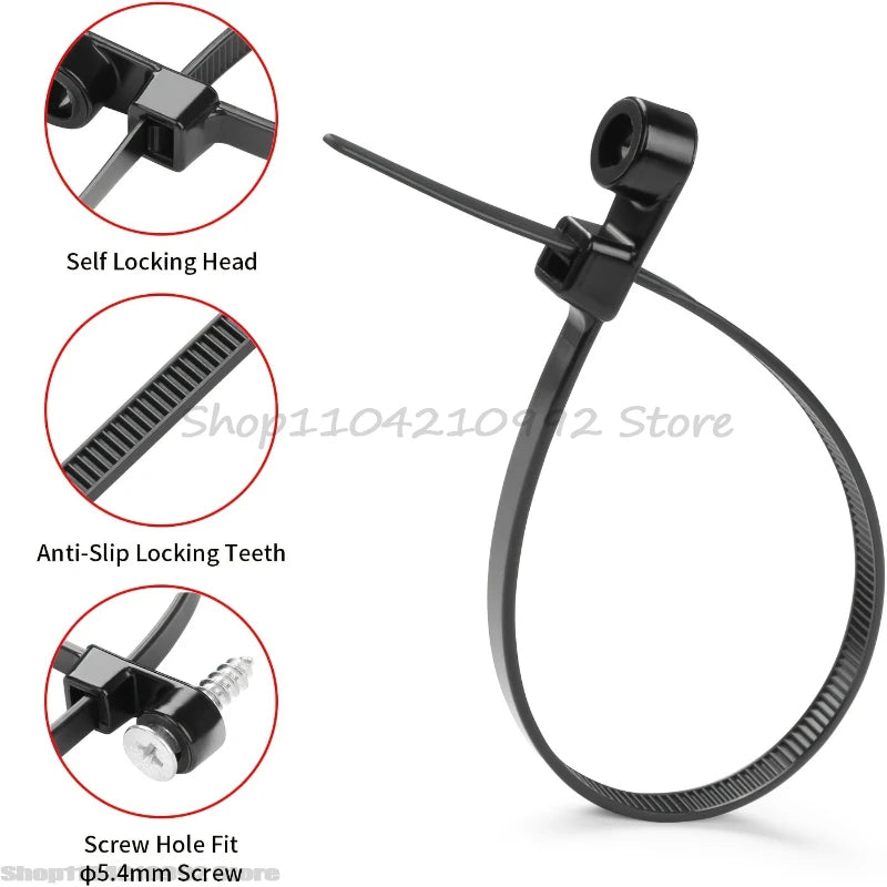Screw Hole Nylon Cable Ties Screw Mount Hole Self Locking Reusable Zip Tie Wire Fastening Straps For Electrician，Home，Office Zpaxo