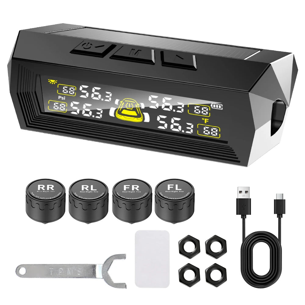 0-6 8Bar 4 External Sensors Digital LCD Display USB Solar TPMS Tyre Zpaxo External sensor