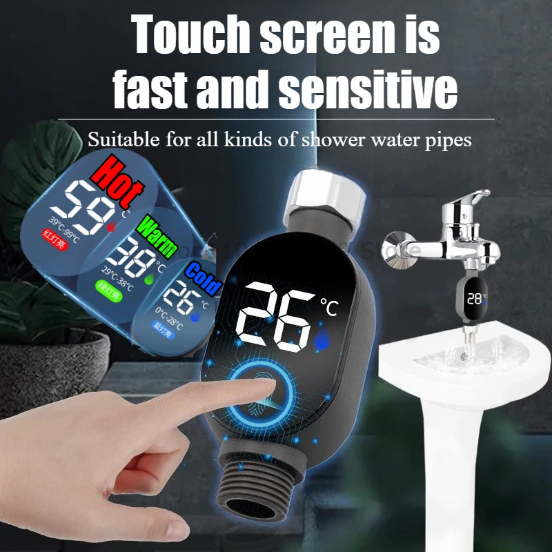 Black Bathroom Led Display 0℃~99℃ Home Water Shower Thermometer Water Accurate Temperature Measurement Meter Bathroom Zpaxo
