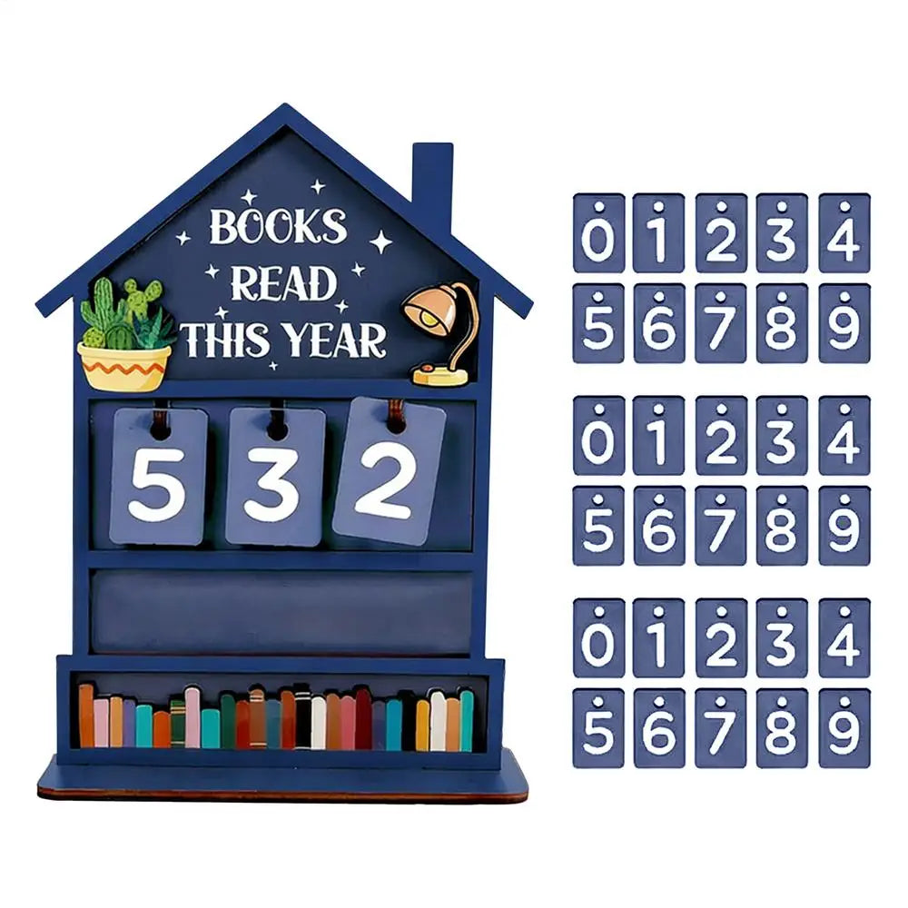Wooden Books Read Tracker Manual Reading Progress Display Book Zpaxo Blue