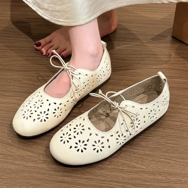 Spring Autumn Women's Solid Vintage Comfortable Single Shoes Women Zpaxo Beige 36