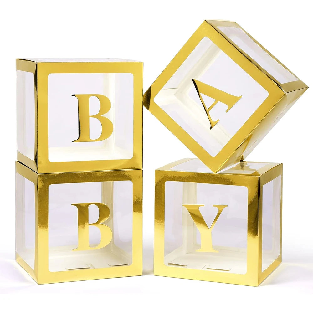 Baby Boxes with Letters for Baby Shower Transparent Balloon Box Blocks Birthday Party Gender Reveal Party Decorations 30/25cm Zpaxo Gold 25cm