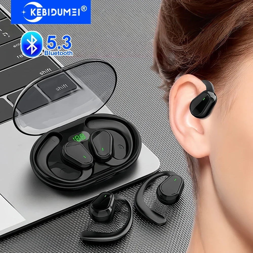 Bluetooth 5 3 Headphones Ear Hook Earphones Wireless Hifi Stereo Zpaxo Black