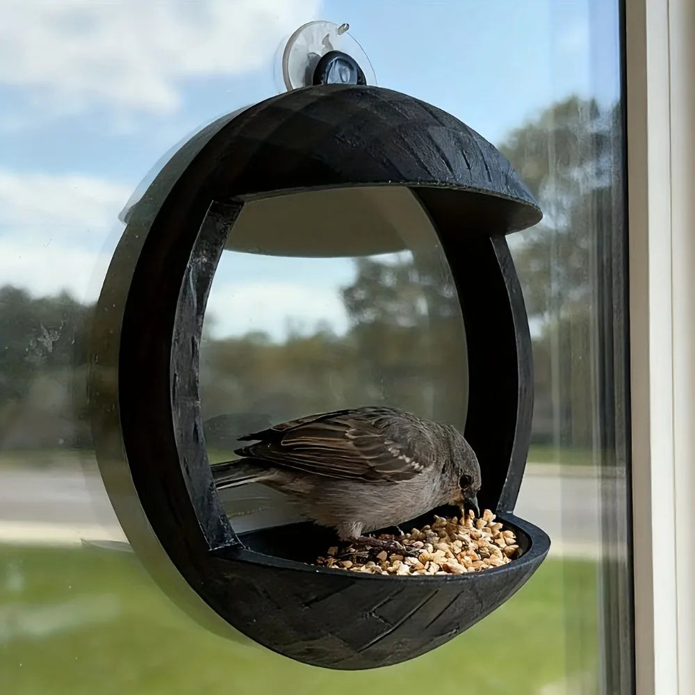 Practical Window Bird Feeder Attaches Close-up Observation Birds Zpaxo black