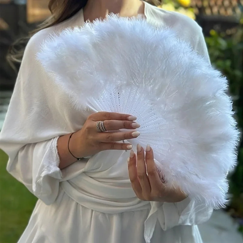 Handheld Feather Fan Flapper Hand Costume Party Dancing-WHITE Bridal Zpaxo