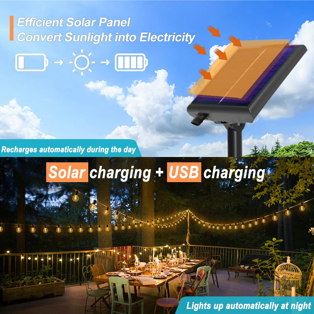 Solar String Lights Outdoor with Remote LED Shatterproof Bulbs Dimmable G40 Solar String Lights for Outside Backyard Party Decor Zpaxo
