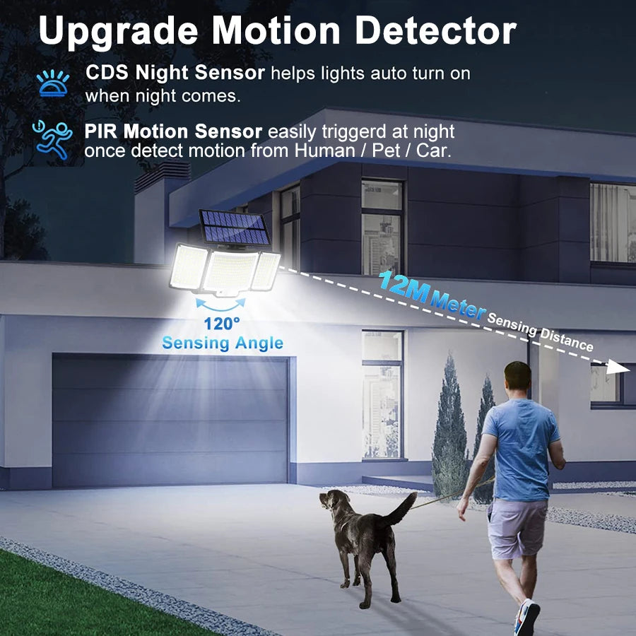 Solar Lights Outdoor 348LED 3 Heads Waterproof Solar Powered Security Flood Lights Motion Sensor Outdoor Lights For Garden Zpaxo