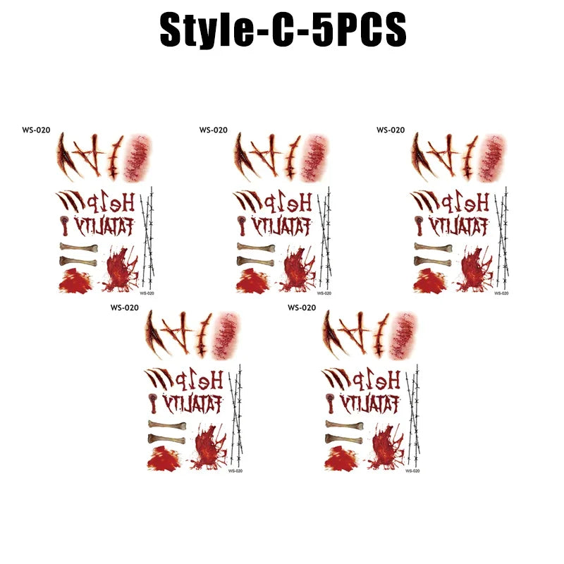Realistic Horror Fake Wound Temporary Tattoos Gruesome Gore Scars Zpaxo C-5PCS