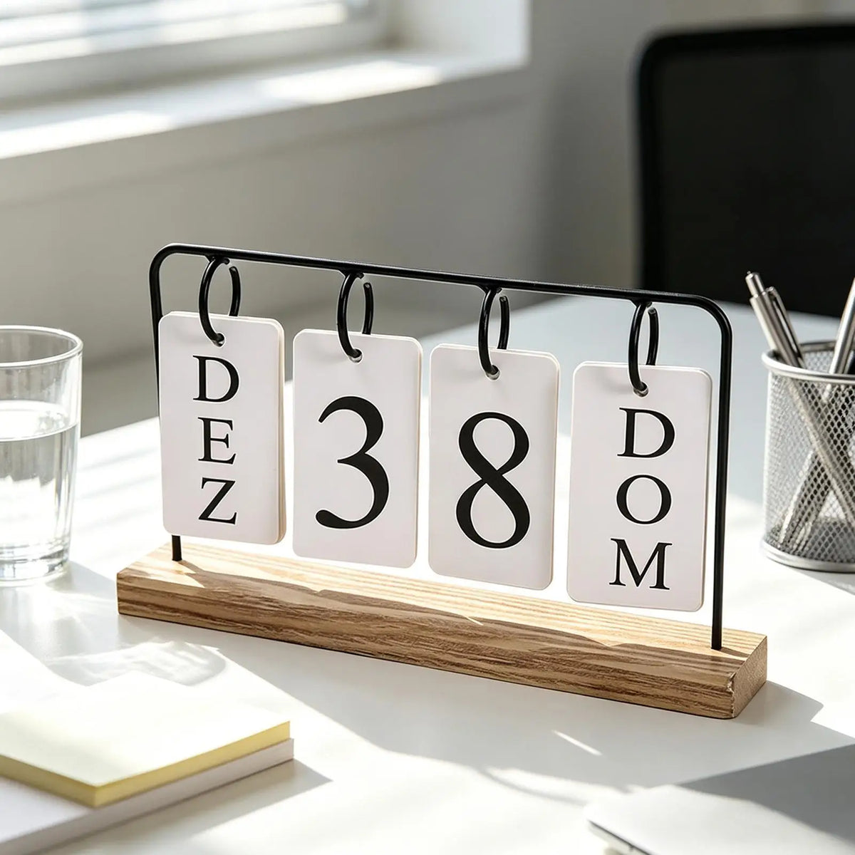 Wooden Perpetual Calendar Modern Metal Standing Base Daily Desk Home Zpaxo