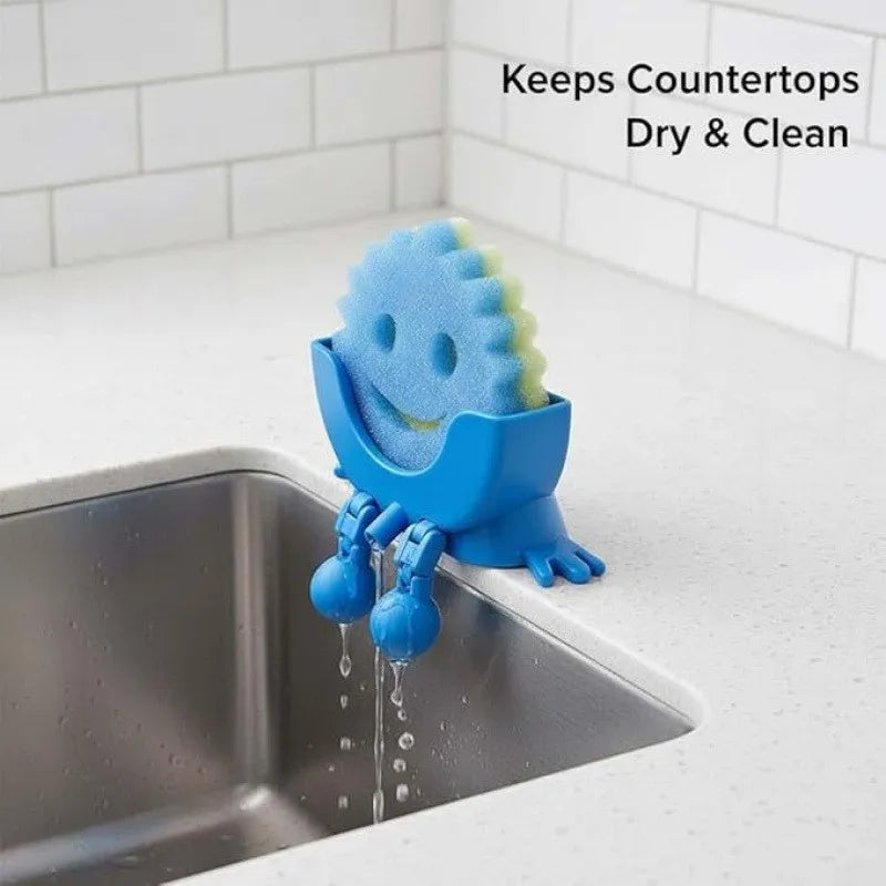 2026 Creative Smiley Face Sponge Holder 3D Printed Drainage Holes Zpaxo blue-1pc