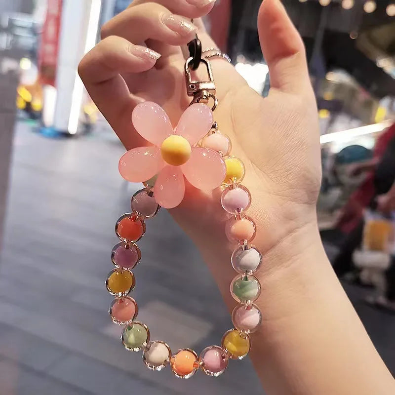 Colorful Flower Beads Anti-lost Lanyard Bracelet For Mobile Phone Case Wrist Strap Lanyard Phone Keychain Portable Wrist Pendant Zpaxo E