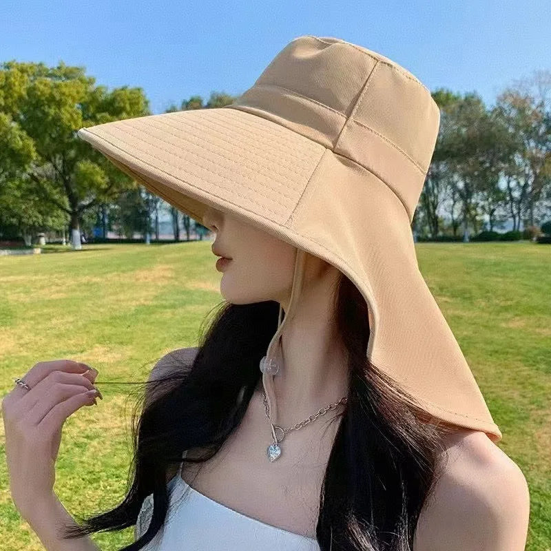 Women's Summer Sun Hat Fisherman Wide Brim Shawl Detachable Cycling Zpaxo khaki-1pc