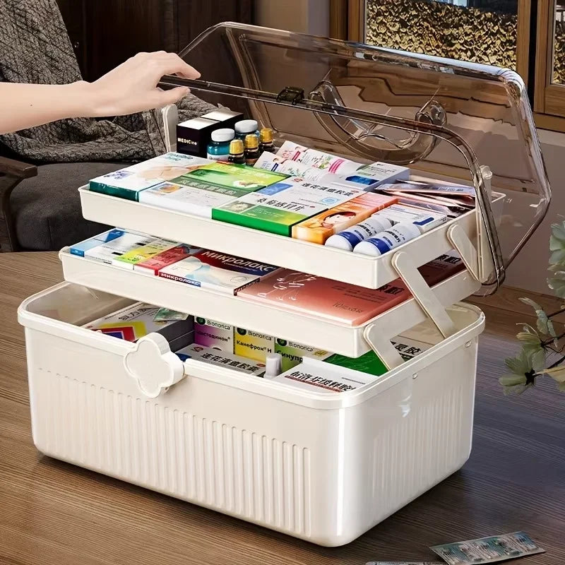 Smart Flip-top Medicine Box Visual Window Multi-layers Easy-carry Zpaxo WHITE-1PC S